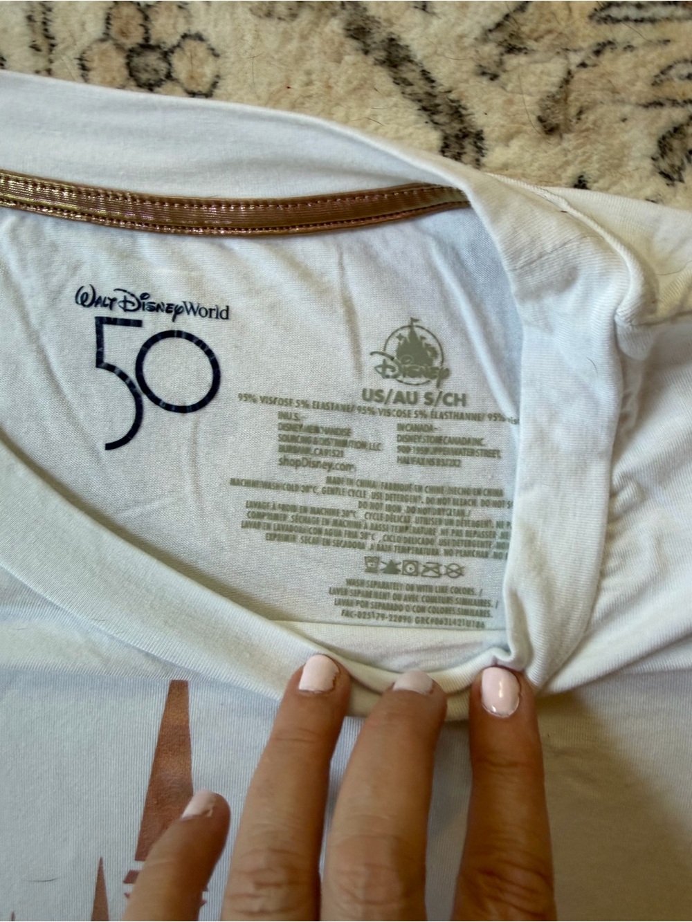 Walt Disney World 50th Anniversary White Tee with Rose Gold Castle Accent - Picture 2 of 2